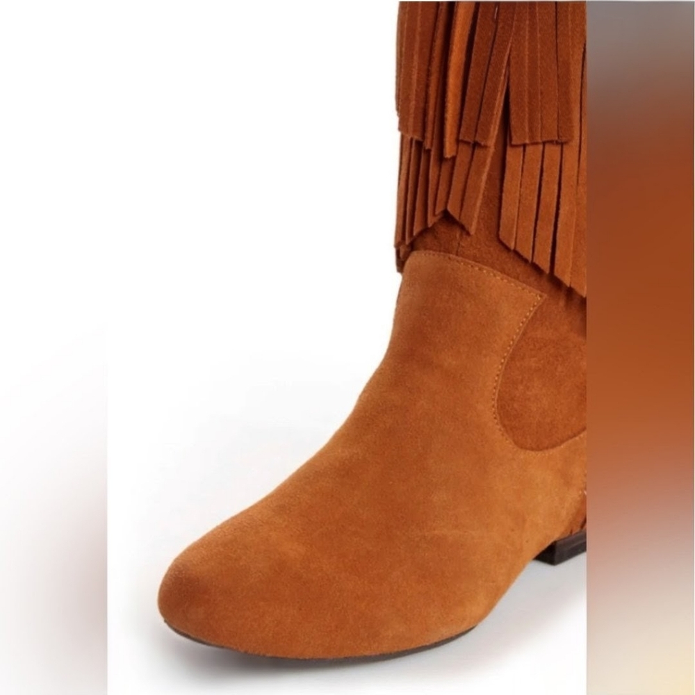 SBICCA Boho Western Fringed Tan Genuine Suede Tall Boots 7.5 Like New - Picture 2 of 6